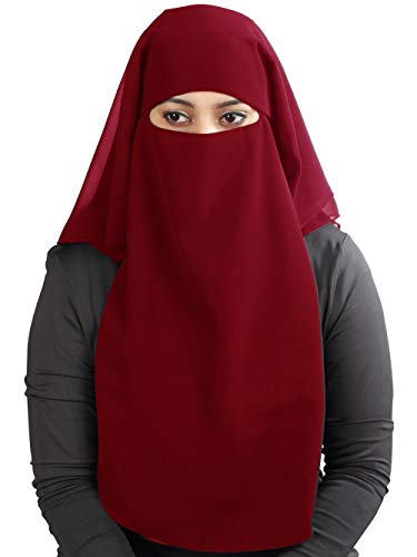 MyBatua 3 Layers Saudi Niqab In Breathable Georgette, Wholesale Price, 1pc Face Veil NQ-003 - color: Rose Pink