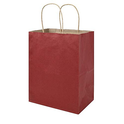 bagmad 100 Pack 8x4.75x10 Inch Medium Red Gift Paper Bags with Handles Bulk, Kraft Bags, Craft Grocery Shopping Retail Party Favors Wedding Business Sacks (Red, 100pcs) - color: Red