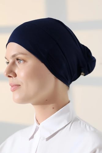 ihvan online, Hijab Cap, Beanie Undercap Scarf, Turban Head Wraps for Women, Hair Wrap, Muslim Under Scarf Hijab Cap - color: Navy Blue