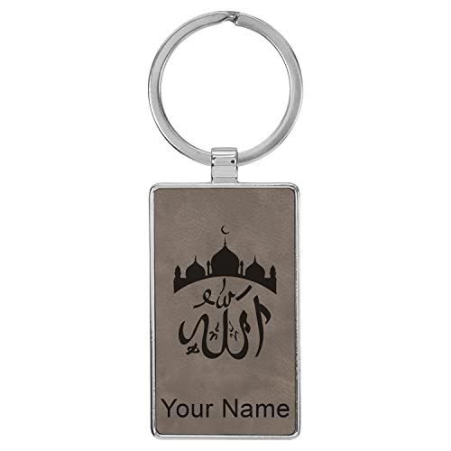 LaserGram Rectangle Keychain, Allah 2, Personalized Engraving Included (Metal Frame) - color: Gray