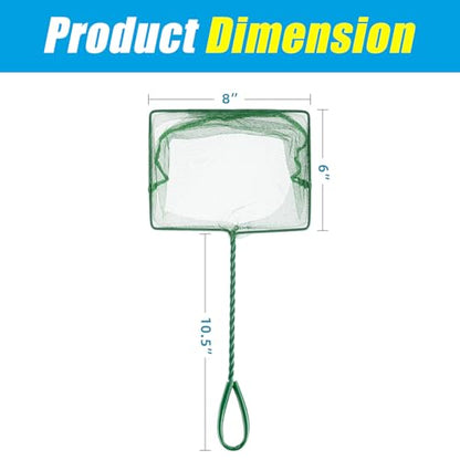 AQUANEAT 8 Inch Aquarium Fish Net, Wastes Skimming Cleaning Tool with Firm Handle for Fish Tanks Small Ponds