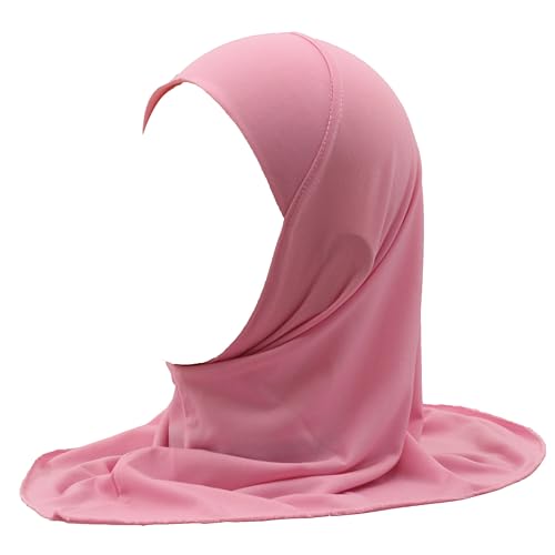 Girls Hijab Muslim Kids Scarf Headwear Solid Color for 2-6 Years Ready to Wear - color: Pink
