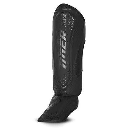 Shin Guards MMA, Muay Thai, Kickboxing, Leg Instep Protection Pads, Kicking, Sparring, Training Gear, Karate, Boxing, Taekwondo - Unisex - Black and White Colors - color: Matte Black, size: Medium