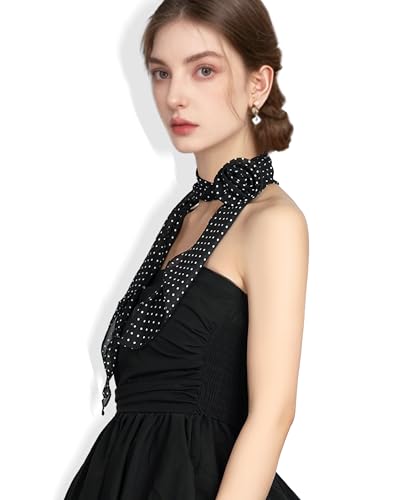 Chiffon Scarf for Women, Removable Flower Neck Scarf Light Soft Fashion Rose Scarves Versatile Headband or Hair Band - color: Small Black Polka Dot