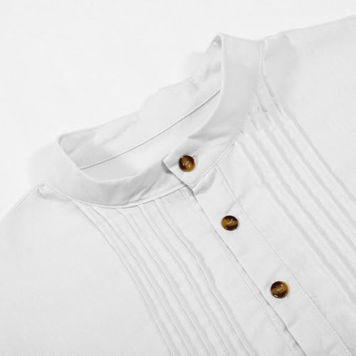 Men’s Thobe Muslim Islamic Robe Kaftan Long Sleeve Arabic Jubba Side Split Henley Neck Cotton Dress A17 - color: White, size: Medium