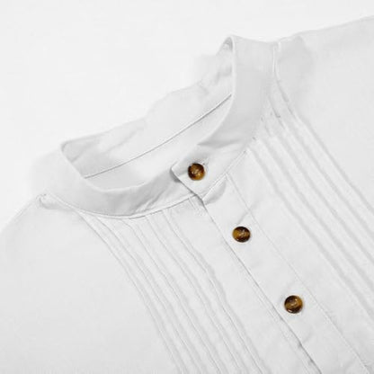 Men’s Thobe Muslim Islamic Robe Kaftan Long Sleeve Arabic Jubba Side Split Henley Neck Cotton Dress A17 - color: White, size: Small