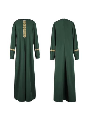 WSPLYSPJY Womens Muslim Abaya Dress Zipper Islamic Robe Pockets Maxi Prayer Clothes with Hijabs - color: Green, size: Small