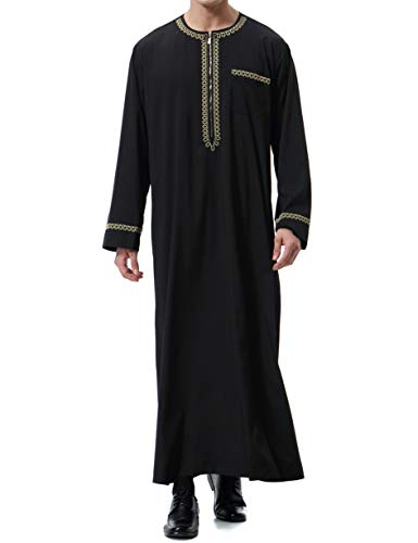 Islamic Mens Clothing Kaftan Maxi-Muslim Male Shirt Long Sleeve Abaya Dubai Cotton… - color: Black-a, size: XX-Large