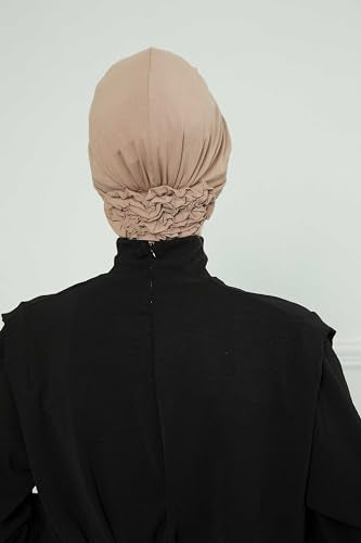 Aisha's Design Instant Turban Head Wraps for Women, Combed Cotton Scarf Lightweight Pre tied Hijab with Back Rose Detail - color: Cappuccino