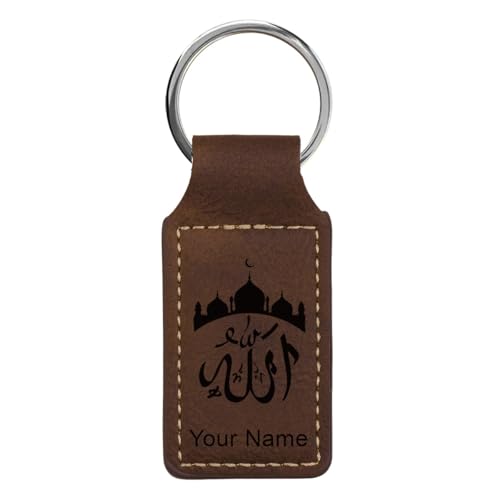 LaserGram Rectangle Keychain, Allah 2, Personalized Engraving Included (Chocolate Brown) - color: Chocolate Brown