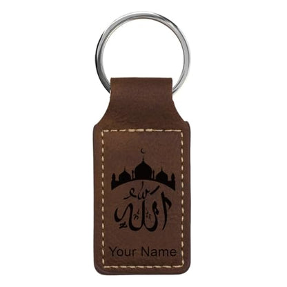 LaserGram Rectangle Keychain, Allah 2, Personalized Engraving Included (Chocolate Brown) - color: Chocolate Brown