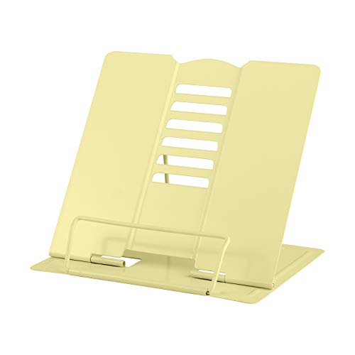 MSDADA Desk Book Stand Metal Reading Rest Book Holder Adjustable Cookbook Documents Holder Portable Sturdy Bookstands for Recipes Textbooks Tablet Music Books with Page Clips (Light Yellow) - color: Light Yellow