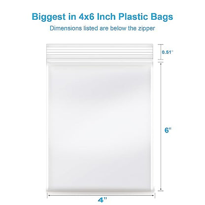 4''x 6'', (Pack of 200) 2 mil Clear Plastic Reclosable Zip Poly Bags with Resealable Lock Seal Zipper for Photo, Jewelry, Bakery, Treats, Treats, Travel, Storage, Packaging & Shipping - size: 4" x 6"