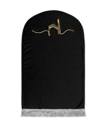 SODEF Orthopedic Padded Prayer Rug 70x120cm - Lux Velvet with Non-Slip Faux Leather Base - Comfortable for Knees - Black - Kabe Black, 28x47 inch