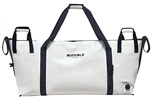 Buffalo Gear Insulated Fish Cooler - 27.5QT 58QT Waterproof Flat Bottom Bag, Leakproof and Fishing Kill Bag - color: White-85QT