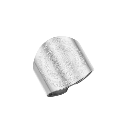 Dreamtimes Islamic Ayatul Kursi Ring for Women Men Muslim Quran Allah Rings Ayatul Kursi Arabic Calligraphy Adjustable Open Ring for Men Islam Eid Ramadan Gifts - style: Silver-1
