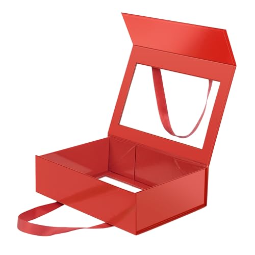 Magnetic Closure Gift Boxes with Lids for Presents Red - color: 10.5x7.5x3-Red-Gift Box with Window-1 Pack