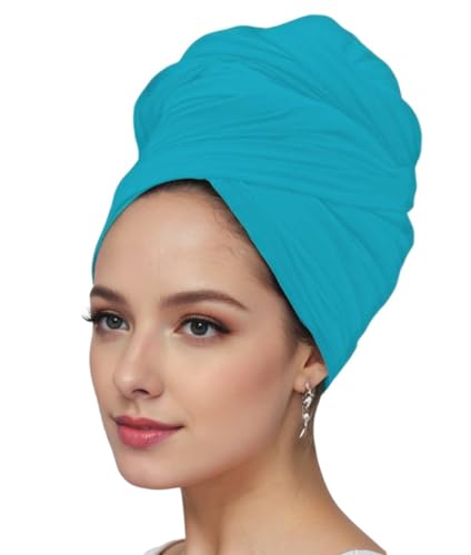 vabovin Head Wraps for Black Women Stretch Jersey Knit Turban Headwrap Solid Color Headscarf Headband Shawl - color: 20- Mint Turquoise