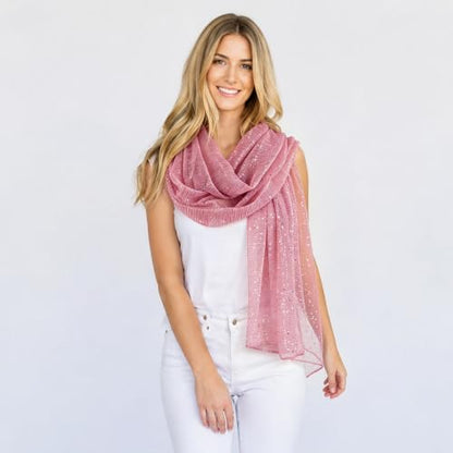 Sequin Scarf for Women Lightweight Mesh Shawl Wrap Bandana Hijab Headscarf for Summer Evening Dress - color: Blushpink