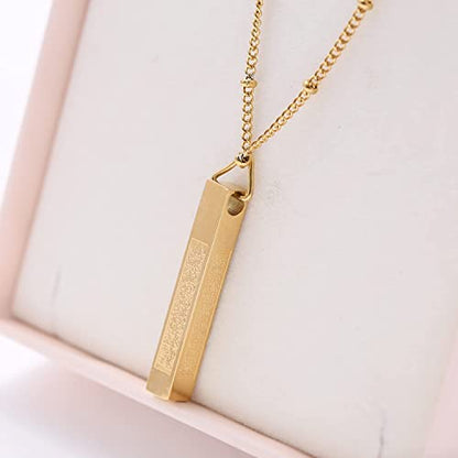 Qitian Islamic Jewelry Gifts for Women Muslim Pendant Gold Allah Arabic 3D Bar Necklaces Ayatul Kursi Necklace Islam Eid Ramadan Gifts for Women Men - color: C-Silver-Muslim Necklace for women