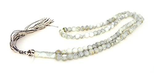 Islamic Prayer Beads - Misbaha Tasbih 99 Glass Bead Necklace - color: Marble Gray