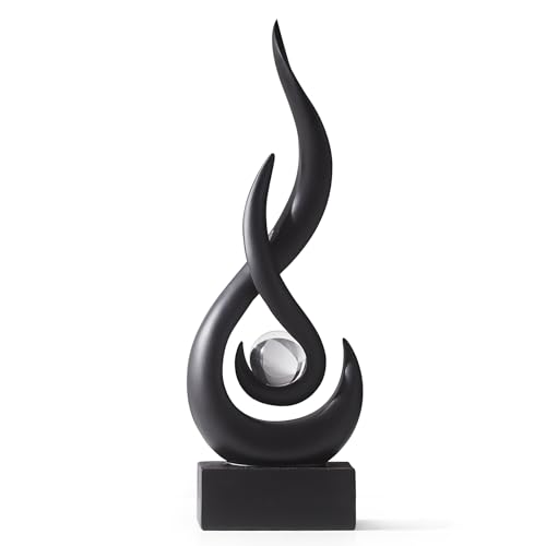 AWNR Modern Black Sculpture Decor: Flame Statue with Glass Ball Resin Abstract Art Figurines Unique Centerpiece for Living Room TV Stand Coffee Table Office Decor - color: Big Black Statue