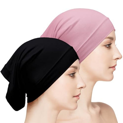 Loopeer 2 Pcs Hijab Undercaps No Slip for Women Islamic Muslim Hijab Cap Scarf for Turban Tube Neck Cover - color: Black, Pink