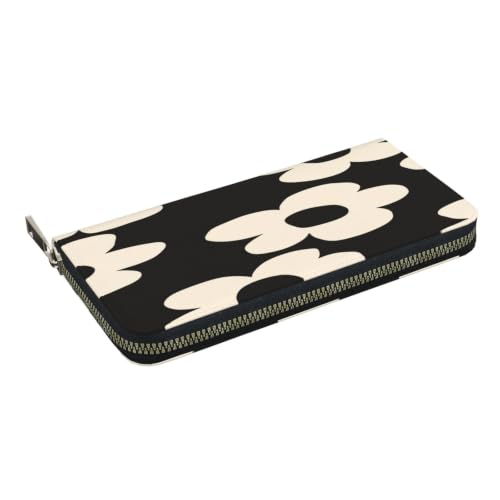 Flower Pattern PU Leather Long Wallet for Women Men, Zipper Clutch Wallet RFID Card Holder Organizer - color: Flower Pattern