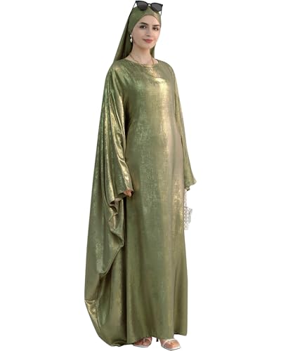 Luxury Dubai Style Abaya and Hijab Set, Breathable Modest Prayer Dress with Belt Loose Fit Muslim Robe - color: olive Dune, size: Medium(1)