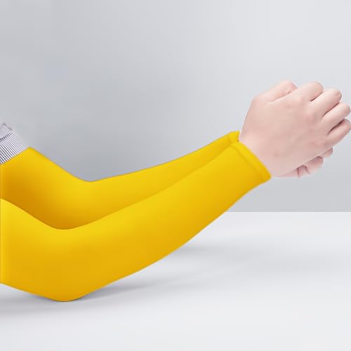 Arm Sleeves for Women Men Hand Cover Cooling Compression Arm Sleeve Tattoo Cover Up Sleeves to Cover Arm Warmers - color: Lemon Yellow