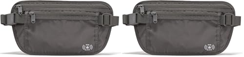 Pander RFID Blocking Travel Money Belt – Hidden Waist Pouch for Passport, Cash, Cards, Slim Belt Bag for Men and Women, Dim Grey (Pack of 2) - color: Dim Grey, size: 27 x 15 cm (Pack of 2)