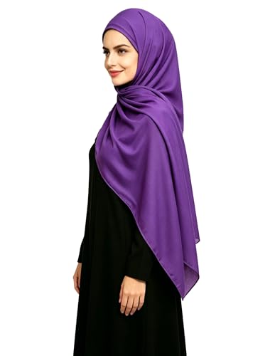 Lina & Lily Non-see-through Premium Jersey Maxi Hijab Head Scarf Wrap for Muslim Women - color: Dark Purple