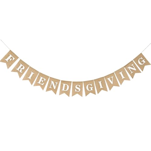 Friendsgiving Burlap Banner, Rustic Fall Thanksgiving Decor - color: Friendsgiving