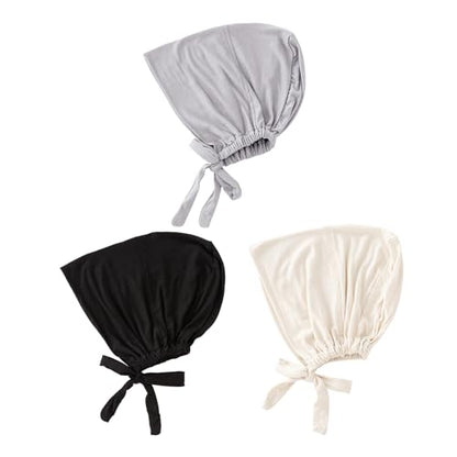 PURFUN 3 Pcs Muslim Inner Hijab Caps Women Solid Color Under Hijab Caps Stretchy Breathable Full Cover Undercap Tube Bonnet - color: Black+beige+grey