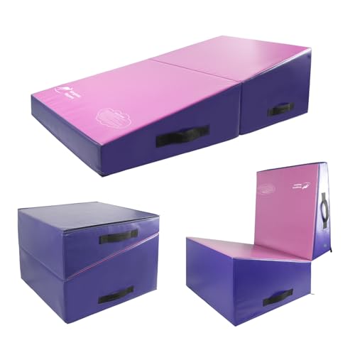 Kangaroo Hoppers Gymnastics Cheese Wedge Mat for Kids Ages 1-12 | 3 Sizes Folding Incline Mat with High-Density EPE Foam and Removable PVC Leather Cover, Home Gym Training Equipment - color: Purple/Pink, size: 48" x 24" x 14"