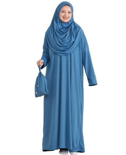 Prien Muslim Dress For Women With Hijab, Abaya, Instant Prayer Clothes Set, Islamic Wear, Dubai Kaftan Jilbab Burqa - color: Indigo, size: 3X-Large-6X-Large