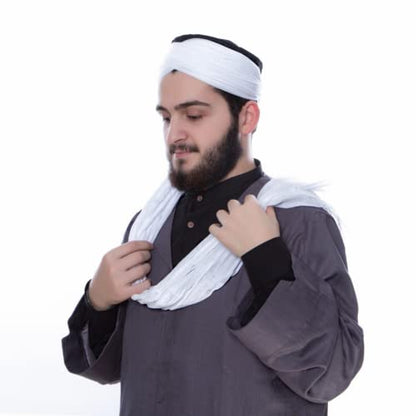 Lux Islamic Prayer Turban, Sarik, Muslim Men Headscarf | Namaz Turban, Shawl Keffiyeh, Cotton Wrapping Fabric - color: White