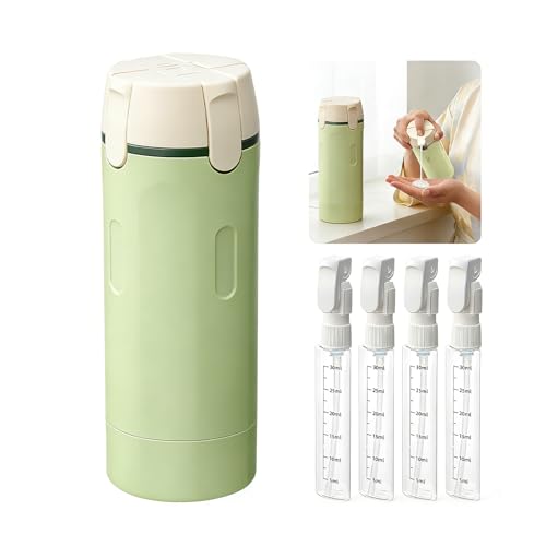 4 in 1 Travel Bottles for Toiletries, Portable Travel Toiletries Bottle Set, Portable Containers for Shampoo Lotion Conditioner Cream Transparent with Scale and Label, Green