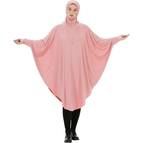 Muslim Abaya Dress for Women Highly Stretchy Batwing Hooded Prayer Hijab - color: Dark Pink, size: Medium