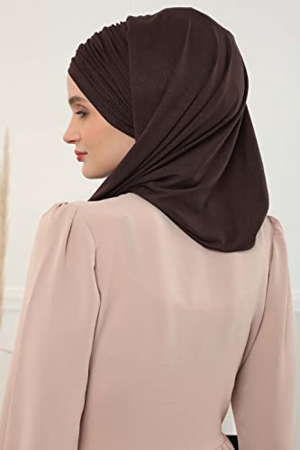 Aisha's Design Instant Hijab Scarves for Women, 95% Cotton Pretied Bonnet Turban Easy to Wear Cotton Headscarf - color: Brown