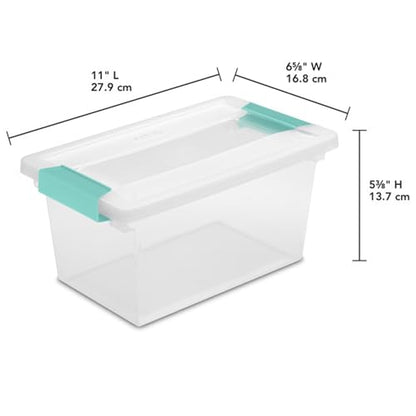 Sterilite Medium Clip Box Stackable Storage Bin with Latching Lid for Home, Office, School, Organize Paper, Notebooks, Crafts, Clear Lid, Base, 1-Pack