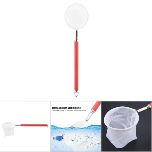 Green/Red Square Round Metal Aquarium Fish Net Mini Size Extendable Telescopic Fish Shrimp Landing Net Aquarium Fish Tank Tool - style: Red Round