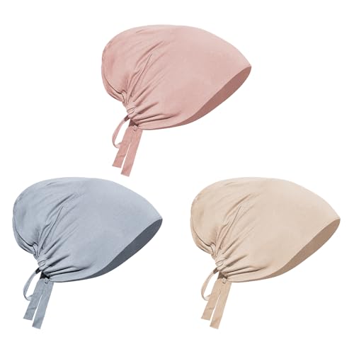 PURFUN 3 Pcs Muslim Inner Hijab Caps Women Solid Color Under Hijab Caps Stretchy Breathable Full Cover Undercap Tube Bonnet - color: Pink+grey+yelllow