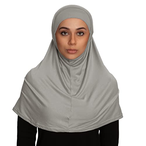 TheHijabStore.com Women's 2 Piece Amira Jersey Hijab - Soft Modal Stretch Head Scarf with Tube Under Scarf Cap - color: Gray