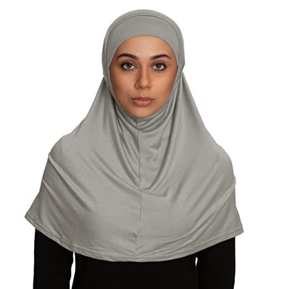 TheHijabStore.com Women's 2 Piece Amira Jersey Hijab - Soft Modal Stretch Head Scarf with Tube Under Scarf Cap - color: Gray