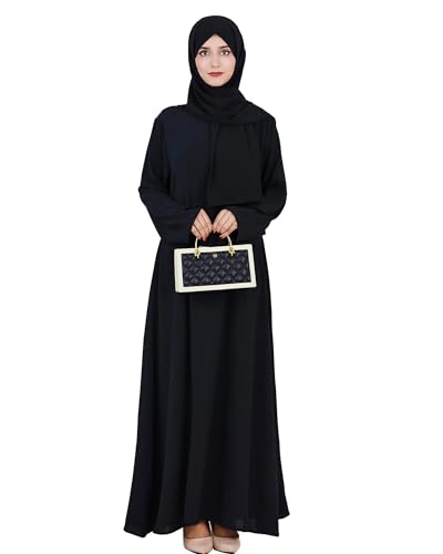 Solid Color Women Abaya Modest Muslim Prayer Robe Long Sleeve Dubai Maxi Dress Islamic Lightweight Dress - color: Black, size: XX-Large