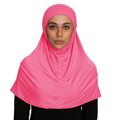 TheHijabStore.com Women's 2 Piece Amira Jersey Hijab - Soft Modal Stretch Head Scarf with Tube Under Scarf Cap - color: Hot Pink