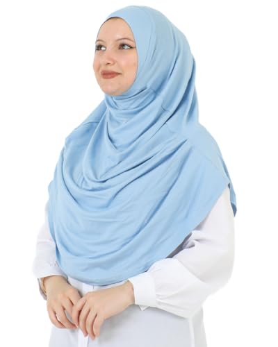 Prien Ready To Wear Hijab For Women, Instant Turban, Soft Muslim Scarf For Prayer, Long Hijabs, Islamic Clothes, Jersey Abaya - color: Light Blue