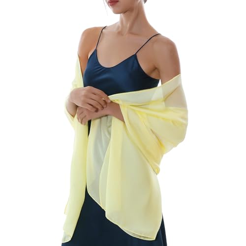 RIIQIICHY Women Shawls and Wraps for Evening Dresses Like Chiffon Silk Scarf Formal Silky Pashmina Shawls for Weddings - color: Light Yellow