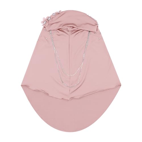 RARITYUS Women Bling Rhinestone Pearl Instant Scarf Muslim Hijab Fashion Shawl Head Wrap Turban Cap with Flower Accent - color: Pink
